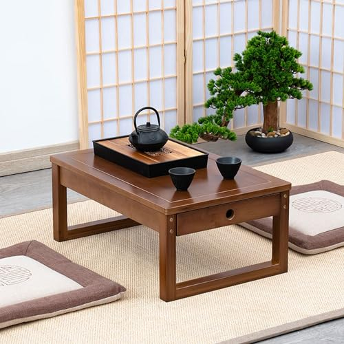 Japanischer Bodensitztisch, Laptopständer, Beistelltisch, Bambus-Couchtisch, Teetisch, niedriger Tisch, Altartisch für Meditation,70x50x35CM