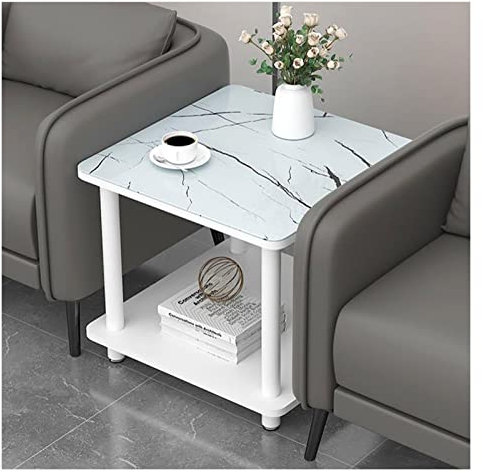 Sofatisch 19,6'' quadratischer Beistelltisch, Nachttisch mit 2-stufigem Ablagefach, Bistrotische for den Innen- und Außenbereich, Couchtisch for kleine Räume Couchtisch ( Color : White Rock top )