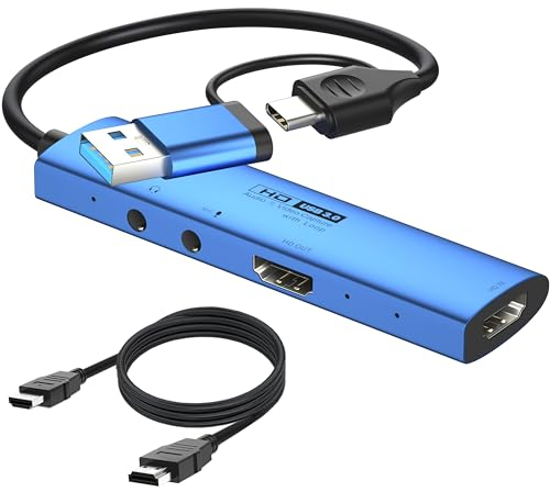 YCBUENO Vedio Capture Card 4K Mikrofon auf USB/Typ C+ Audio Typ C Adapter Videospiel Capture für die Bearbeitung von Videos, Spielen, Streaming, Online-Unterricht