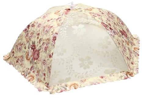 OKUMEYR Folding mesh Food Cover Steel Wire Frame Reusable Patio Food Protector high Density Canopy Tent Anti-Fly net for Kitchen and Dining Table Umbrella Cover for Parties and Camping Khaki 1 Piece