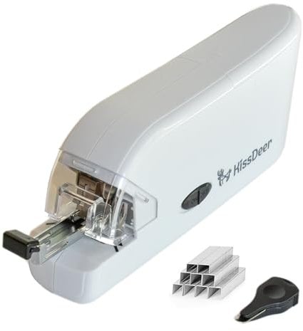 Kissdeer Electric Stapler with 1000 Staples & Staple Remover, Compact Palm-Sized Design, 20-Sheet Capacity, AC Adapter/Battery Powered, Ideal for School or Office Use, Fits No.10 Staples, White