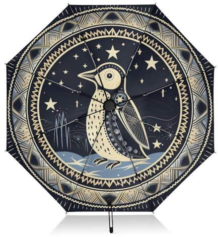 LINNIKEEEE Blauer Abstrakter Pinguin Regenschirm Automatik Auf-Zu UV-Schutz Taschenschirm Klein Leicht Schirme für Jungen Mädchen Reise