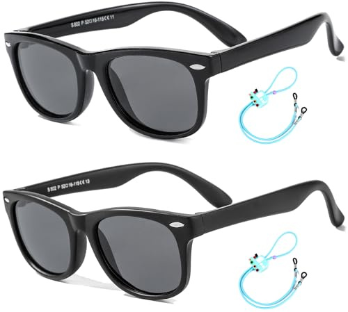 Rocf Rossini Kinder Sonnenbrille Flexibel Polarisierte Shades für Baby Jungen und Mädchen UV400-Schutz Brillen Alter 2-8 （ Schwarz+Sand Schwarz ）
