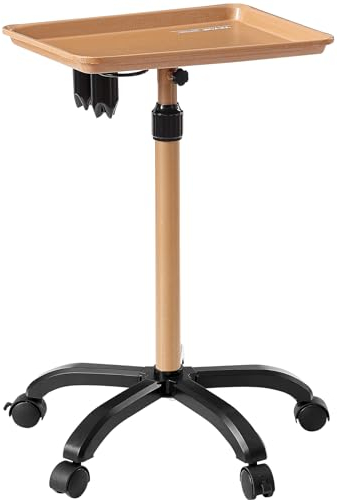 VEVOR Chariot de plateau de salon, réglable en hauteur 30-43, plateau roulant de salon de tatouage en plaque laminée à froid avec 5 roues (2 verrouillables) pour clinique de coiffure SPA, or et noir