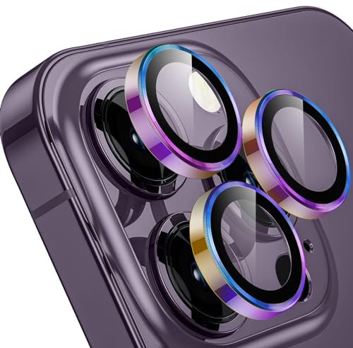 Muigi Camera Lens Protector for iPhone 14 Pro Max/14 Pro,[3+1Pack] HD Glass [Keep Original Shooting] Shatterproof 9H Tempered Glass Camera Screen Metal Ring Cover Film Accessories Colorful Titanium