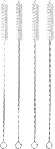 4 Drinking Straw Cleaning Brush LONG - Bristle Cleaner for Stainless Steel Drink Straws Heavy Duty Brushes For Washing Glass Silicone Metal Straws Tea Pot Spout Mini Micro Bottle