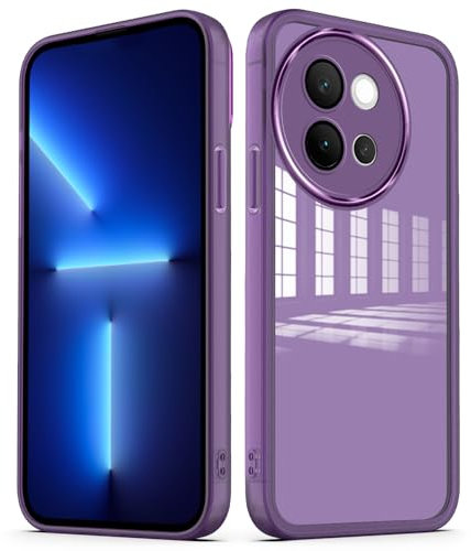YUXING Funda para Vivo V40 Lite 5G Carcasa Transparente con Película Protectora de Lente Ultra Delgado Antichoque Bumper Slim Case - Púrpura