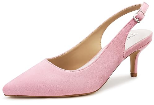 Greatonu Womens Court Shoes Low Kitten Heels Slingback Pointed Toe Dress Pumps