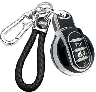 ontto Autoschlüssel Hülle Schlüsselhülle Passt für BMW Mini Cooper S D SD One F54 F55 F56 F57 F60 R56 R57 R58 R59 Clubman Countryman TPU Schutzhülle Schlüsselanhänger Schlüsselcover 3 Tasten-Schwarz