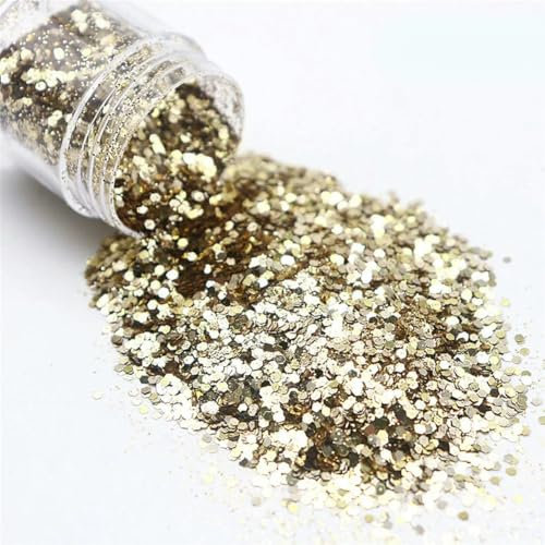 VICIYOO 10 ml/Dose Nail Art Pailletten Sechseckige Feine Pulver Pailletten Transparente Farbe Champagner Gold und Silber DIY Nagel Make-Up Dekorationen