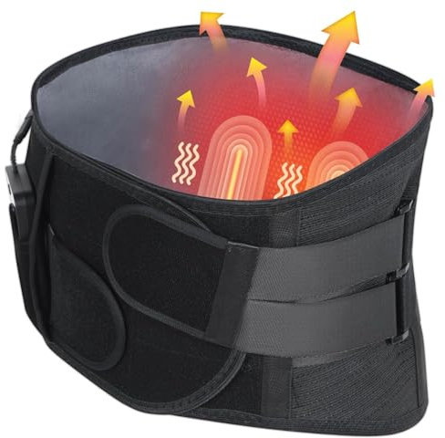 HONGJING Beheizte Rückenmassagegerät Bandage zur Schmerzlinderung im unteren Rücken, schnurloser Rückenvibrations-Massagegurt mit 3 Heizmodi und 4 Massagemodi für Ischias und Skoliose-L