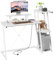 Dripex Schreibtisch mit Regal, Gaming Tisch, Computertisch mit Steckdose und USB, Eckschreibtisch mit umkehrbarem Regal, Bürotisch mit Abnehmbarer Monitorhalterung für Home Office, weiß 120cm