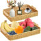 Duscdesp 2 Pcs Rattan Serving Tray with Handles,Hand Woven Tray Decorative Tray,Round Wicker Tray Coffee Table Tray for Fruit Snack Tea (2 Square Trays)