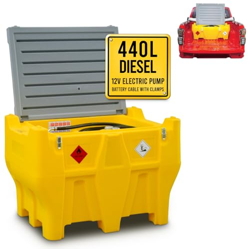 TFF Deposito Gasoil Portátil, 440 Litros con Bomba Gasoil 12V DC capacidad 40 l/min. Depósito Gasoil para PickUp con cable de alimentación, manguera flexible de 4 m y Pistola Gasoil Automatica
