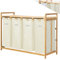 Allyson Wäschekorb mit Bambusrahmen – 200L Wäschesammler mit 4 Fächern, ausziehbare und abnehmbare Wäschesäcke, Wäschesortierer für Badezimmer und Schlafzimmer, Laundry Basket Bambus Wäschebox (Beige)