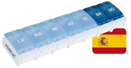 KMINA Pastillero Semanal 1 Toma Español, Grande, Organizador de Medicamentos, Portátil