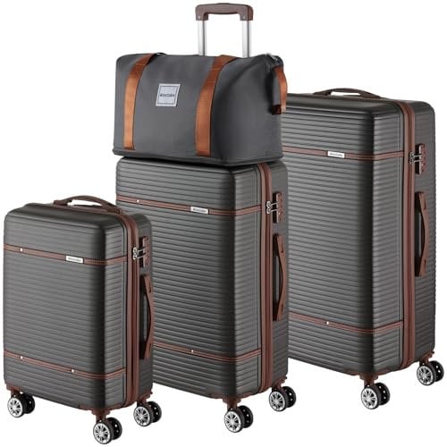 tectake® 13-TLG. Koffer Set mit Reisetasche, Koffer & Trolleys, Reisekoffer mit Rollen, Kofferset mit 3X Koffer groß und Tasche, Hartschalenkoffer mit TSA Schloss - anthrazit