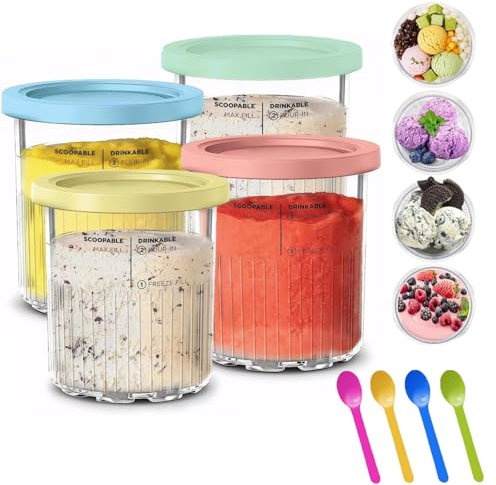 Set de 4 Recipientes Deluxe 680ml con Tapa para Ninja Creami - Compatible con las Series NC500 & NC501 - Accesorios Perfectos para Máquina de Helados Ninja - Ideal para Helado, Sorbete y Yogur Helado