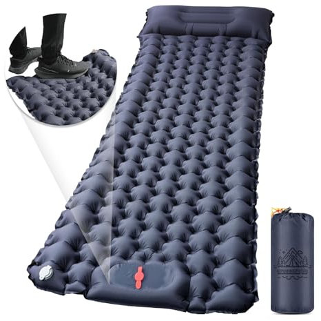 Crossarctic Ultralight Inflatable Camping Mat - With Integrated Pillow, Built-in Foot Pump – Lightweight (0.65kg) and Compact Outdoor Sleeping Mat for Hiking and Bikepacking