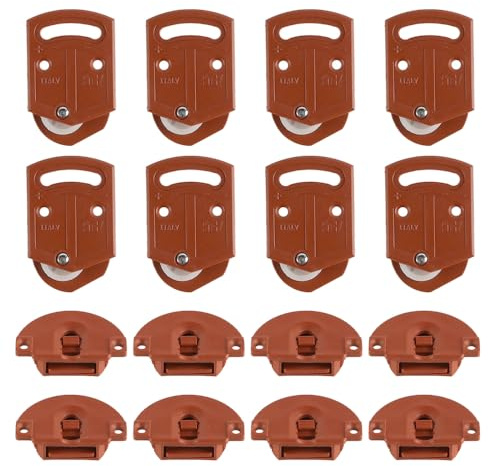 Laroal Cabinet Sliding Door Gear Wheel and Sliding Door Guide Furniture Wardrobe Roller PA Plastic and Nylon Material For Indoor Furniture, Wardrobes and Cabinets(8 Pair)