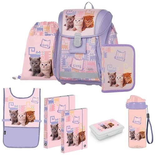 OXY BAG Schulranzen 8 TLG Ergonomische Schulrucksack Set Sportbeutel Federmappe Kunstponcho Trinkflasche Snackbox Schulset mädchen für 1. - 3. Klasse Back to School