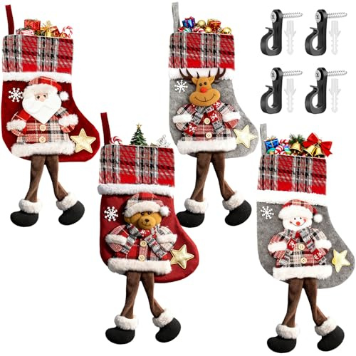 Solivive 4 Stück Nikolausstrumpf,Niedlich Weihnachtssocken Kamin,Weihnachten Weihnachtsstrumpf Personalisiert,Nikolaus Socken,Zum Dekorieren Von Weihnachtsbaum, Treppe, Kamin-Nachttisch
