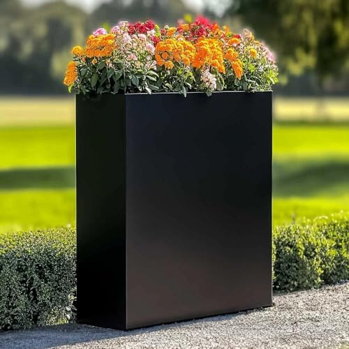 Tulipy 1.2m/1m/90cm/80cm Zinc Galvanised Long Tall Trough Planter with Insert | No Assembly Needed | Lightweight (Matte Black, L75cm x W25cm x H90cm)