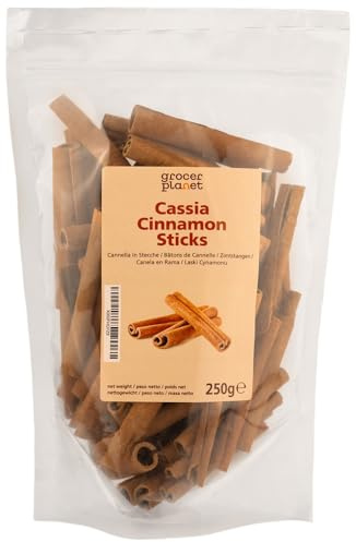 Grocer Planet - Zimtstangen (250g) | Cassia Zimtstangen 60mm | Natürlich | Sonnengetrocknet | Veganfreundlich | Ideal zum Verfeinern von Desserts und Getränken