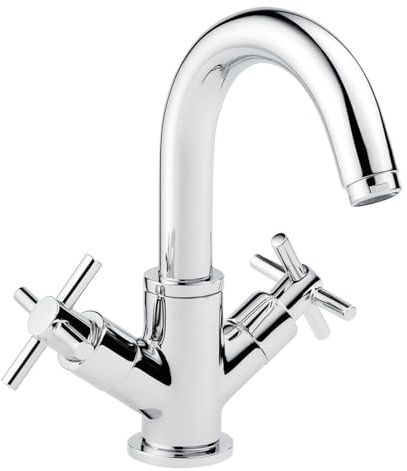Karma Mono Waschtischarmatur Chrom - Traditioneller Kreuzgriff Waschbecken Wasserhahn mit Befestigungen und Messingkörper