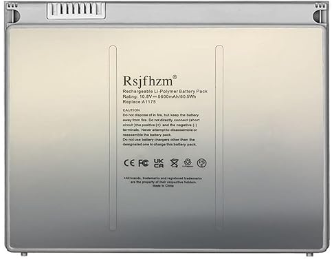 Rsjfhzm A1175 Laptop Ersatz Akku für MacBook Pro 15 (2006 2007 2008 | Version) A1150 MA348 MA348GA MA348JA MA348LLA MA348*A MA463 MA463CH/A MB133XA MB133LLA MB134XA (10.8V 5600mAh)