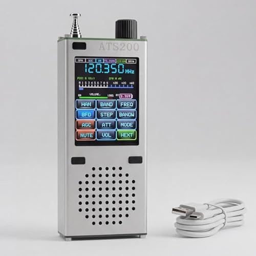 ATS200 Allband-Radio, Luftfahrtband-SSB-Empfänger, 6,1 cm Farbdisplay und integrierte 820-mm-Antenne, SI4732+ESP32-Lösung, FM/AM/LSB/USB-Modi, für Reisen