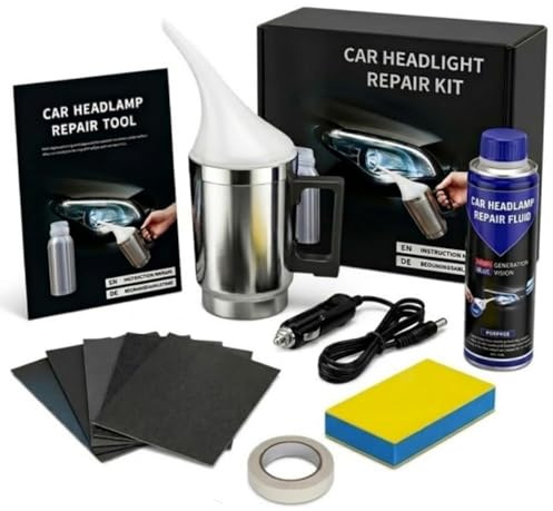 WANWEN Kit Restauración de Faros, Kit de Pulido de Faros con el Polímero Liquido, 200ml, Lija y Tetera, Kit de Pulido y Reparación de Arañazos para Faros, Borrosos, oxidados, rayados