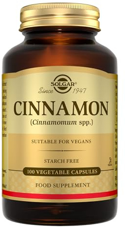 Solgar Cinnamon Vegetable Capsules - Pack of 100 | Fights Damage from Free Radicals - Naturally Sourced Formula - Vegan, Kosher and Gluten-Free - Herbal Supplement, 100s