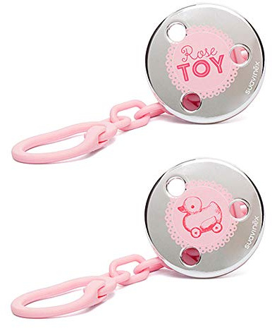 Suavinex 3159537 Schnullerkette mit Schmuck Clip, rosa