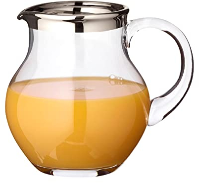 EDZARD Jarra Olivia, vidrio soplado con borde de platino, altura 18 cm, capacidad 1,5 litro, cántaro, jug, taza, pitcher, jarron, para agua, zumo, té helado