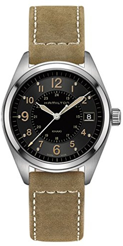 Hamilton Herren Analog Quarz Uhr mit Leder Armband H68551833