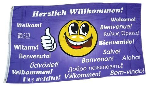 Fahne/Flagge Herzlich Willkommen Smile 90 x 150 cm