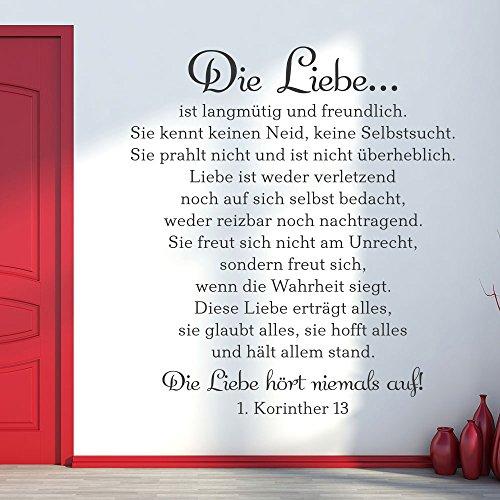 KLEBEHELD® Wandtattoo Das Hohelied der Liebe - 1. Korinther 13 | Bibel Zitat | Größe 53x60cm, Farbe silber
