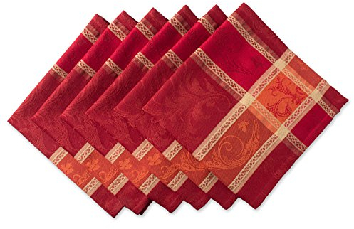 DII Traditionelle Ernte Weizen Jacquard Kollektion Thanksgiving Herbst Tischdekoration Damast Baumwolle Quadratisches Servietten-Set 20x20 Burnt Orange Pumpkin Vine 6 Stück