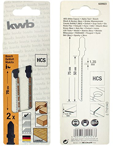 2 Stk. kwb HCS Stichsägeblätter Premium Line 75mm Laminat, Weichholz 620923 (T101AO)