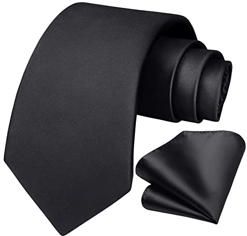 HISDERN Krawatte Schwarz Business Krawatte mit Einstecktuch Hochzeit Party Krawatten Set für Männer Geschenke zum Valentinstag Herren krawatte taschentuch