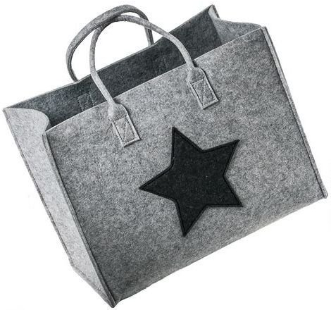 LaFiore24 Filztasche Qualitäts Filz Shopper Stern Einkaufstasche Handtasche Henkeltasche versch.Größen (Hell Grau Gross - Large) 42x24cm H.33/46cm