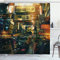 ABAKUHAUS Stadt Duschvorhang, Metropolitan Bunte, Stoffliches Gewebe Badezimmerdekorationsset mit Haken, 175 x 200 cm, Mehrfarbig