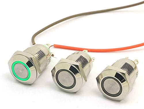 DollaTek 3Pcs 12mm Interruttore a pulsante piatto Reset Interruttore a bilanciere rotondo 12V DC Angel Eye LED impermeabile - Verde
