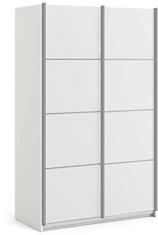 Furniture To Go | Verona Sliding Wardrobe 120cm in White with White Doors with 5 Shelves