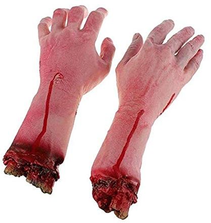 PEAF 1 Paar Scary Toys für Party: Bloody Fake Körperteil, Realistisch abgetrennter Arm & Hand, Walking Dead Halloween Prop, 2 x künstliche Hände (links & rechts), für Kinder, Teenager & Erwachsene