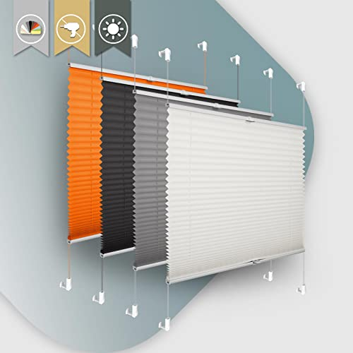 Plisseerollo ohne Bohren Klemmfix 80x100cm(BxH) Beige Jalousie Sonnenschutz Easyfix Faltrollo Lichtdurchlässig Rollo für Fenster & Tür