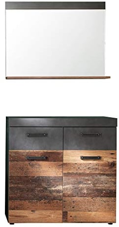 trendteam smart living - Indy - Garderoben-Set (Garderobenkommode + Wandspiegel mit Ablage) - Graphit Grau/Alteiche - (BxHxT) 90 x 192 x 34 cm - rustikales Design