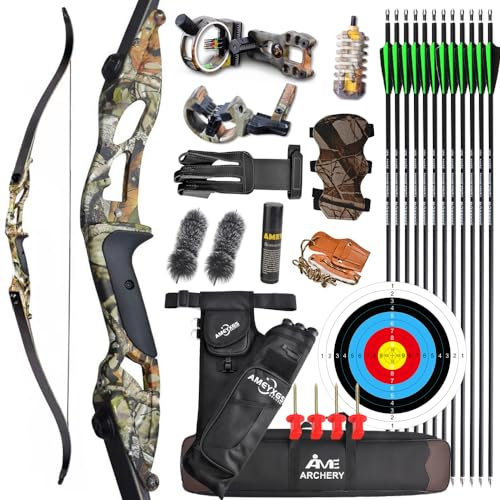 Bogenschießen Takedown Recurve Bogen 30-50lbs Langbogen Rechte Hand Outdoor Jagd Schießen (Camo + Zubehör, 40lbs)