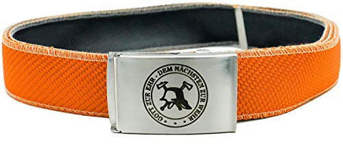 Feuerwehr-Gürtel aus echtem Lösch-Schlauch Material Einsatz-Koppel | Schnalle mit Motiv Gott zur Ehr Signet | kürzbar stufenlos verstellbar | orange gelb rot weiß | Koppelgürtel (signalorange, 125 cm)